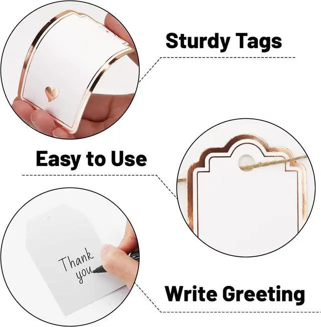 Alt view image 3 of 7 - Gift Tags with String Attached 100PCS Foil Rose Gold Heart Paper Tags