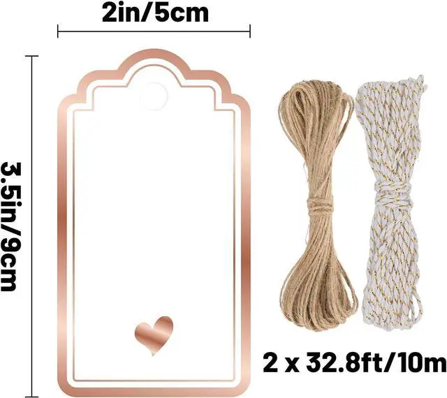 Alt view image 2 of 7 - Gift Tags with String Attached 100PCS Foil Rose Gold Heart Paper Tags