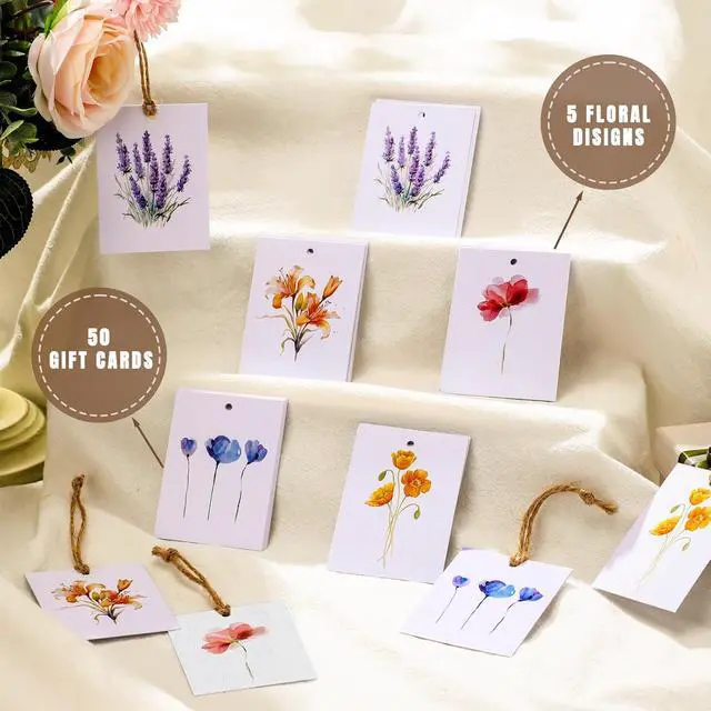 Alt view image 3 of 6 - AmazingSpark 50 Set Gift Tags with String, Artsy Style, Boho