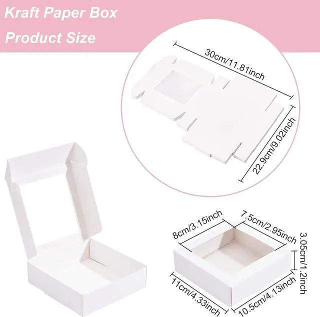 Alt view image 2 of 6 - BENECREAT 16Packs 4.2x4.2x1.2inch Clear PVC Square Window Gift Boxes, White Kraft Paper Present Packing Boxes for Party Favor Treats, Cookies, Small Gifts or Crafts