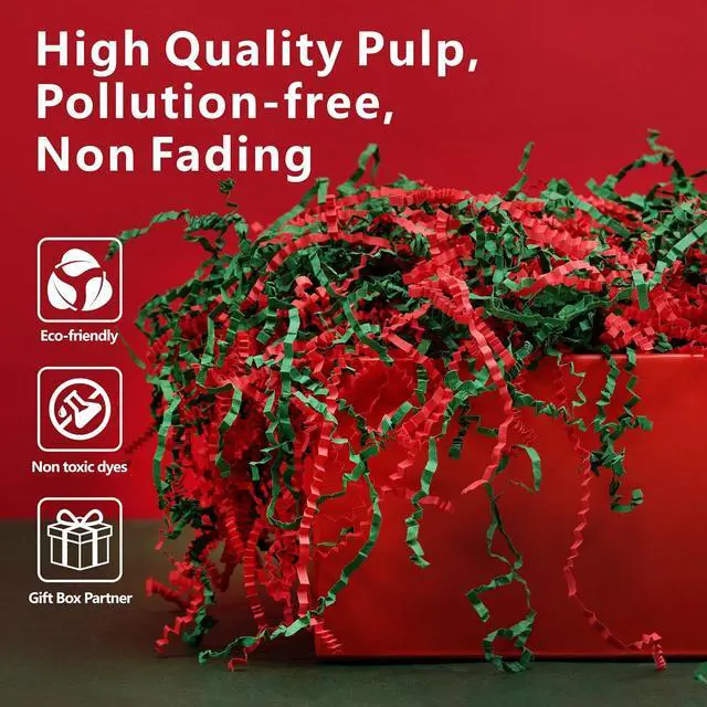 Alt view image 2 of 5 - ROSYJUNE 1/2LB Christmas Crinkle Cut Paper Shred Filler, Red and Green Shredded Paper for Gift Baskets Boxes Filling, Christmas Birthday Holiday Decoration