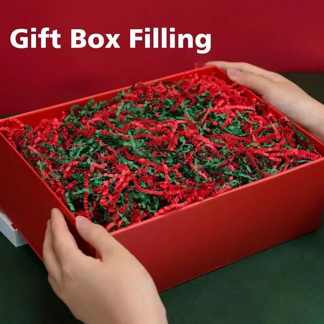 Alt view image 3 of 5 - ROSYJUNE 1/2LB Christmas Crinkle Cut Paper Shred Filler, Red and Green Shredded Paper for Gift Baskets Boxes Filling, Christmas Birthday Holiday Decoration