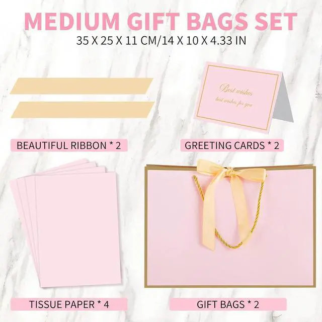 Alt view image 2 of 7 - woric Pink Gift Bags with Handles, 14" Medium Gift Bags with Tissue Paper