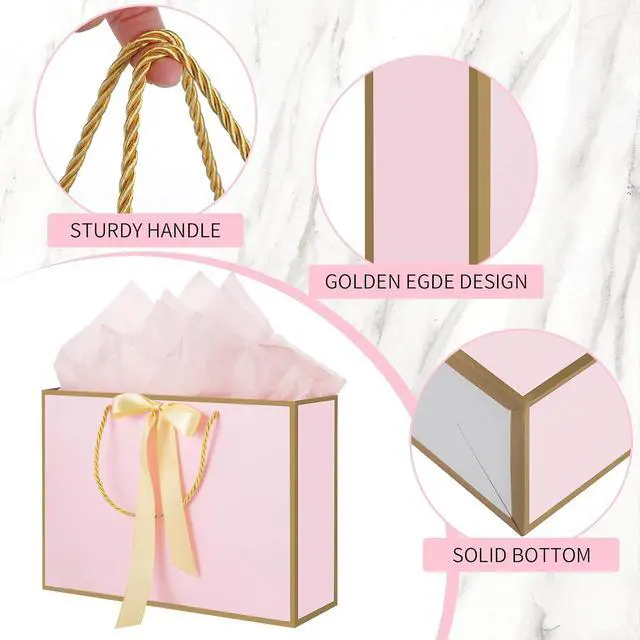 Alt view image 3 of 7 - woric Pink Gift Bags with Handles, 14" Medium Gift Bags with Tissue Paper
