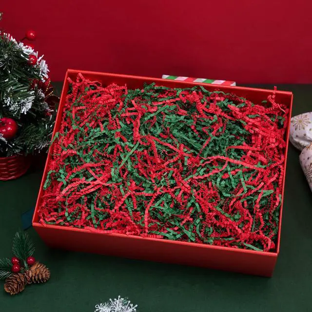 Alt view image 5 of 5 - ROSYJUNE 1/2LB Christmas Crinkle Cut Paper Shred Filler, Red and Green Shredded Paper for Gift Baskets Boxes Filling, Christmas Birthday Holiday Decoration