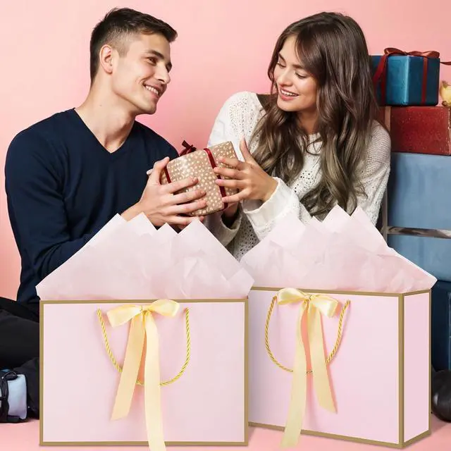 Alt view image 5 of 7 - woric Pink Gift Bags with Handles, 14" Medium Gift Bags with Tissue Paper