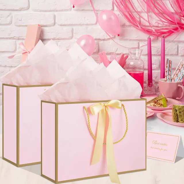 Alt view image 6 of 7 - woric Pink Gift Bags with Handles, 14" Medium Gift Bags with Tissue Paper