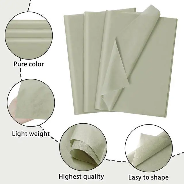 Alt view image 3 of 5 - 120 Sheets 14 x 20 Inch Sage Green Tissue Paper for Gift Bag