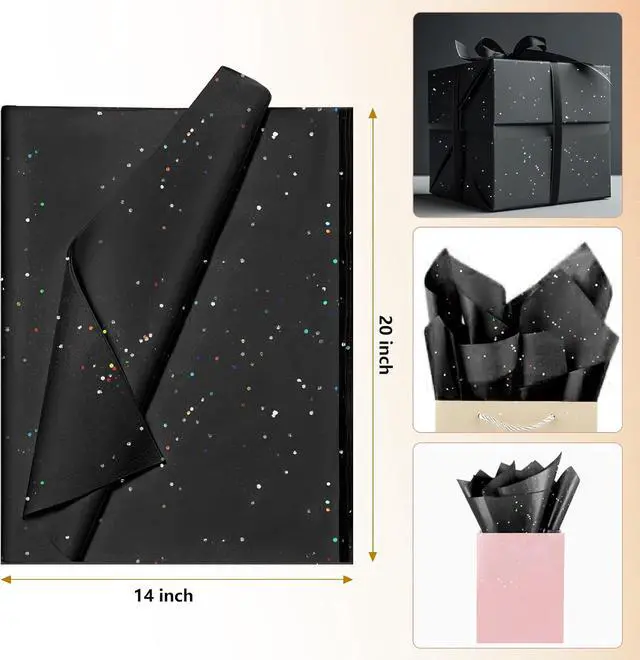 Alt view image 3 of 7 - Black Glitter Tissue Paper for Gift Bags 36 Sheets 14x20 Inch - Recyclable Wrapping Paper for Weddings, Birthdays, Party & Festival Decorations DIY Craft Supplies