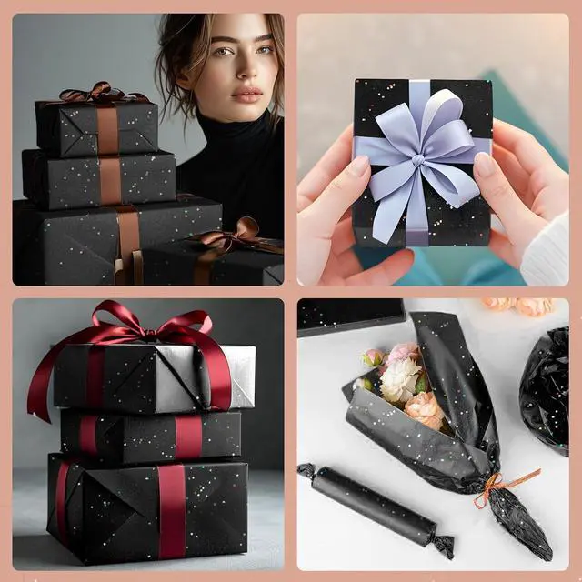 Alt view image 5 of 7 - Black Glitter Tissue Paper for Gift Bags 36 Sheets 14x20 Inch - Recyclable Wrapping Paper for Weddings, Birthdays, Party & Festival Decorations DIY Craft Supplies