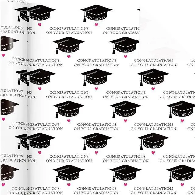 Alt view image 2 of 7 - WRAPAHOLIC Graduation Wrapping Paper - Mini Roll - 17 Inch x 16.5 Feet - Black Trencher Cap with Lettering Design Perfect for Party, Celebration