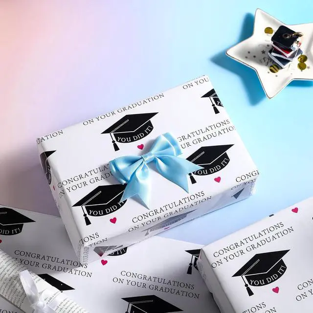 Alt view image 5 of 7 - WRAPAHOLIC Graduation Wrapping Paper - Mini Roll - 17 Inch x 16.5 Feet - Black Trencher Cap with Lettering Design Perfect for Party, Celebration