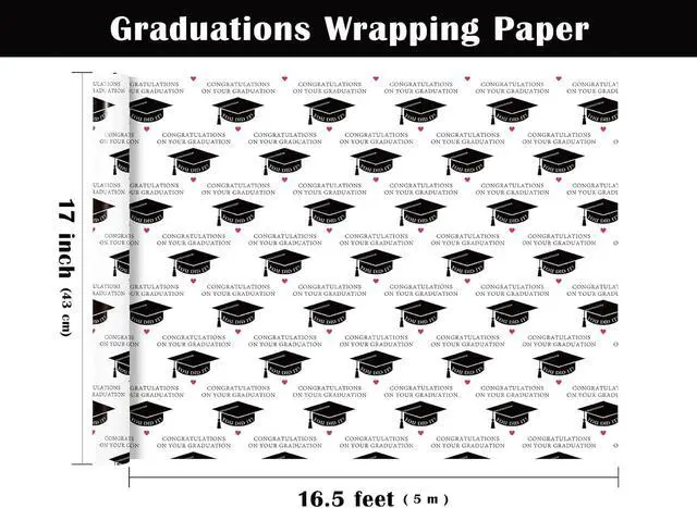Alt view image 3 of 7 - WRAPAHOLIC Graduation Wrapping Paper - Mini Roll - 17 Inch x 16.5 Feet - Black Trencher Cap with Lettering Design Perfect for Party, Celebration