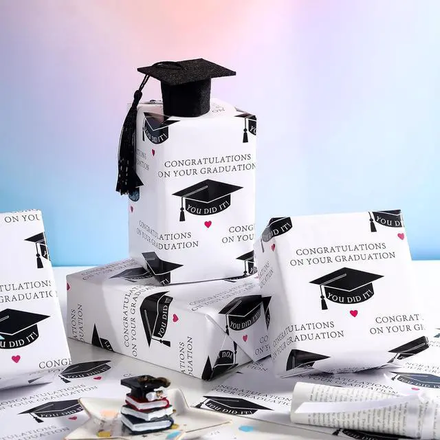 Alt view image 4 of 7 - WRAPAHOLIC Graduation Wrapping Paper - Mini Roll - 17 Inch x 16.5 Feet - Black Trencher Cap with Lettering Design Perfect for Party, Celebration