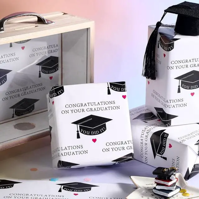 Alt view image 6 of 7 - WRAPAHOLIC Graduation Wrapping Paper - Mini Roll - 17 Inch x 16.5 Feet - Black Trencher Cap with Lettering Design Perfect for Party, Celebration