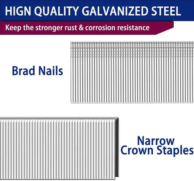 Alt view image 5 of 7 - HW HAMWOO 18 Gauge 1800PCS,1/4" Narrow Crown Staples (1/2"- 400; 3/4"- 400; 1"- 400) and Brad Nails (5/8"-300,3/4"-300), Suitable for Most Brand of 18 Gauge Stapler