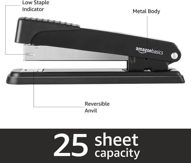 Alt view image 2 of 7 - Amazon Basics Full-Strip Metal Office Desktop Stapler, 20 Sheet Capacity, Non-Slip, Black, 3-Pack