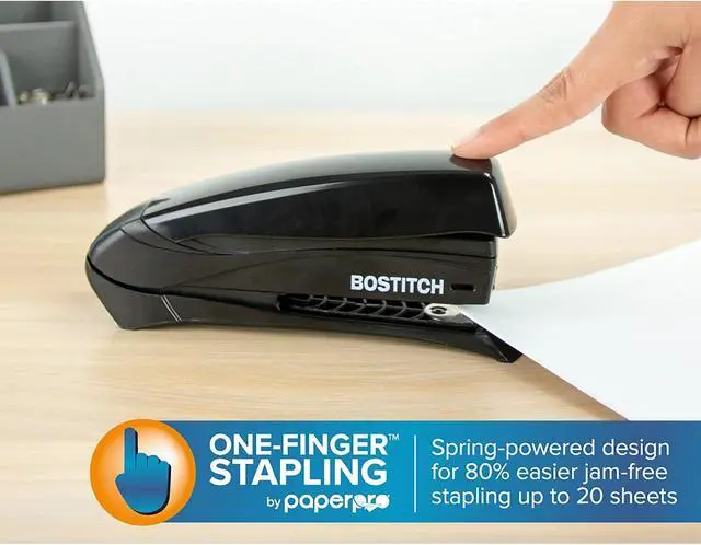 Alt view image 7 of 7 - Bostitch Office Inspire 20 Sheet Stapler, One Finger, No Effort, Spring Powered Stapler, Black