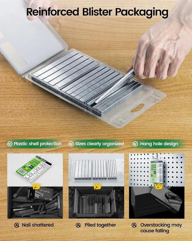 Alt view image 4 of 7 - meite T50 Staples, 1/4", 3/8" and 1/2" Leg Staples for Staple Gun, 2,520 Counts, Galvanized, 20 Gauge 3/8 Inch Crown, Ideal for for Upholstery, Construction, Furniture, Crafts