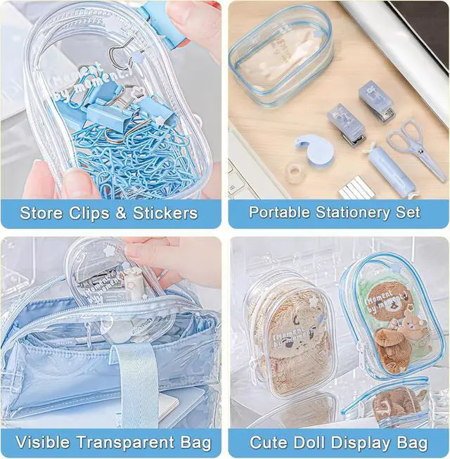 Alt view image 4 of 7 - 7pcs Mini Stationary Kit with Compact Scissors Hole Punch Portable Stapler Mini School Supplies Kit Blue Stapler and Tape Dispenser Set for Students Christmas Gifts (Blue)