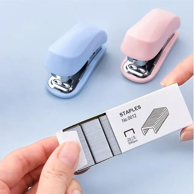 Alt view image 7 of 7 - WIWUE GUO Mini Stapler, Blue & Pink