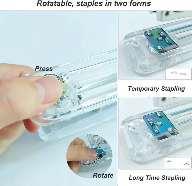 Alt view image 5 of 7 - Acrylic Desktop Stapler with 1000 26/6 Staples, 6 Binder Clips & 50 Paper Clips, Desk Accessory Kit for Home Office School (Rose Gold)
