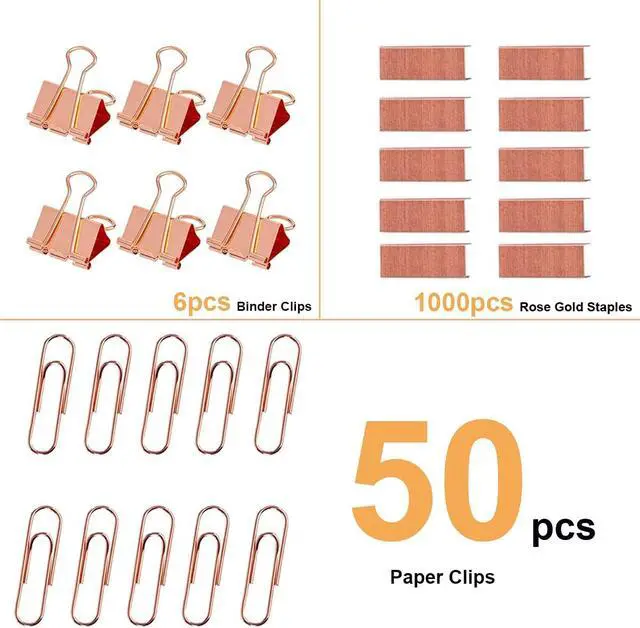 Alt view image 4 of 7 - Acrylic Desktop Stapler with 1000 26/6 Staples, 6 Binder Clips & 50 Paper Clips, Desk Accessory Kit for Home Office School (Rose Gold)