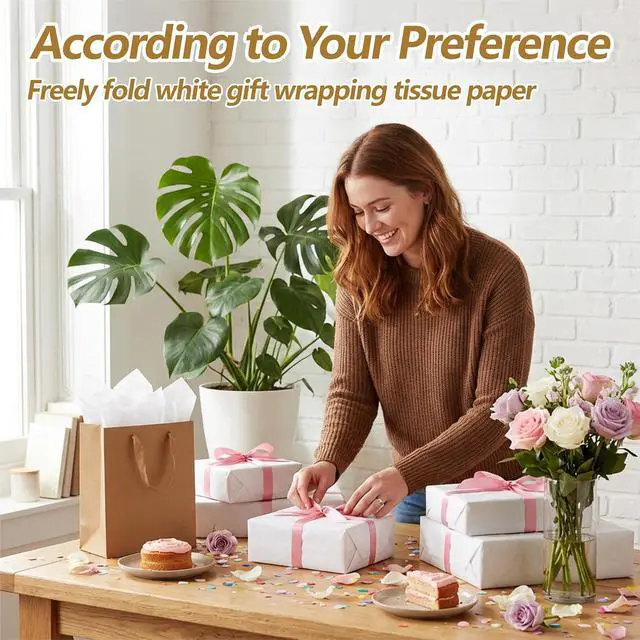 Alt view image 4 of 6 - Bobobag 100 Sheets White Tissue Paper 20"X14" Tissue Paper for Gift Bags, Gift Wrapping Tissue, Christmas Tissue Paper Anniversary Holiday Decoration Arts Craft