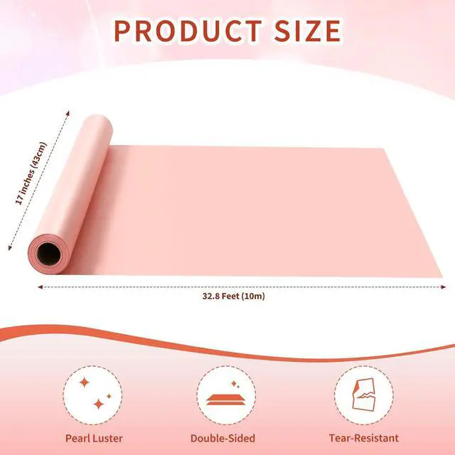 Alt view image 3 of 7 - Juertime Pink Wrapping Paper for Girl Women, Mini Roll 17 In X 32.8 Ft