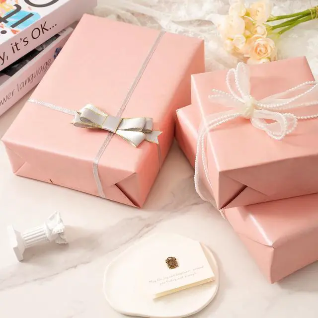 Alt view image 5 of 7 - Juertime Pink Wrapping Paper for Girl Women, Mini Roll 17 In X 32.8 Ft