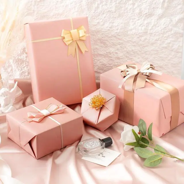 Alt view image 6 of 7 - Juertime Pink Wrapping Paper for Girl Women, Mini Roll 17 In X 32.8 Ft