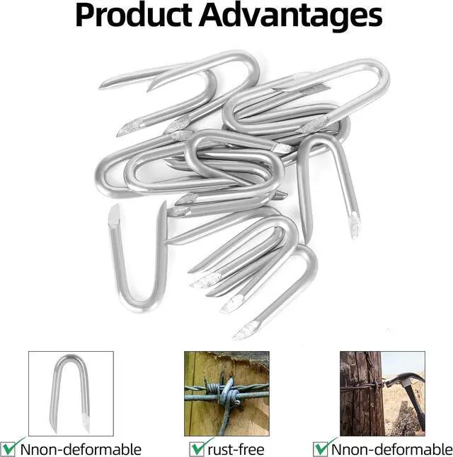 Alt view image 2 of 3 - Mellewell 2 Inch Steel Wire Fencing Staples, Galvanized U Shaped Fasteners Nails for Fixing Wire Woven and Mesh Fencing, 30 PCS