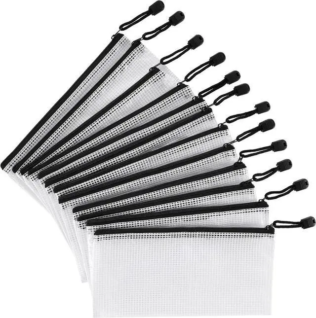Main image of 12 Pieces Plastic Mesh Zipper Pouch Bag/Zipper Envelope Document Storage Pouch Bag/Zip File Folder/Office Supplies Bills File Waterproof Zipper Pouche/Storage Pouch for Puzzle and Office