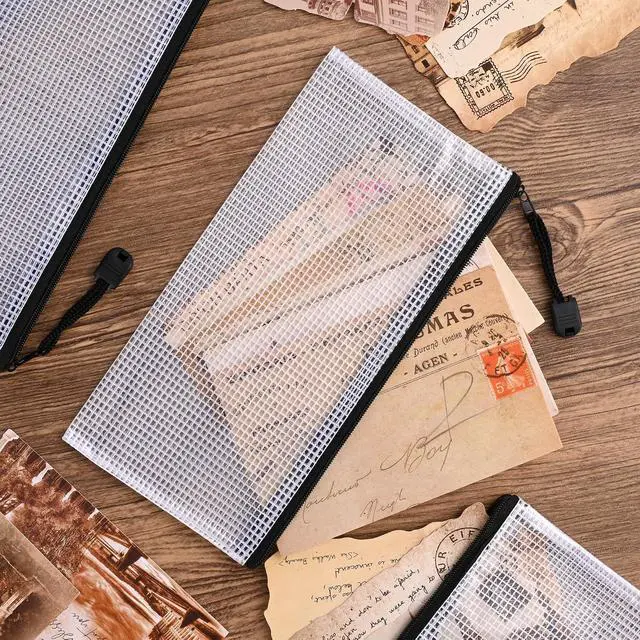 Alt view image 2 of 7 - 12 Pieces Plastic Mesh Zipper Pouch Bag/Zipper Envelope Document Storage Pouch Bag/Zip File Folder/Office Supplies Bills File Waterproof Zipper Pouche/Storage Pouch for Puzzle and Office