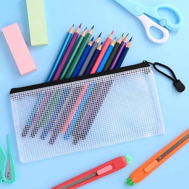 Alt view image 4 of 7 - 12 Pieces Plastic Mesh Zipper Pouch Bag/Zipper Envelope Document Storage Pouch Bag/Zip File Folder/Office Supplies Bills File Waterproof Zipper Pouche/Storage Pouch for Puzzle and Office