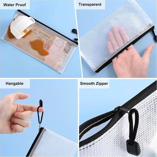 Alt view image 6 of 7 - 12 Pieces Plastic Mesh Zipper Pouch Bag/Zipper Envelope Document Storage Pouch Bag/Zip File Folder/Office Supplies Bills File Waterproof Zipper Pouche/Storage Pouch for Puzzle and Office