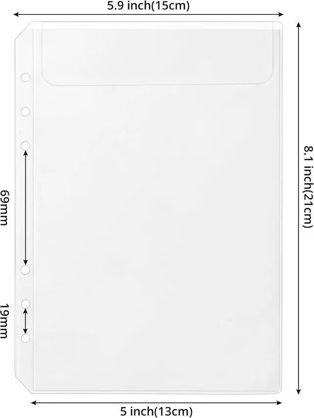 Alt view image 2 of 6 - 12 Pieces A5 Clear Binder Insert Pocket - 6 Hole No Zipper Envelope for Planner, Budgeting, Saving, Financial Record, Document Organization, Journaling, Specimen, Stamp, Photo, and Postcard