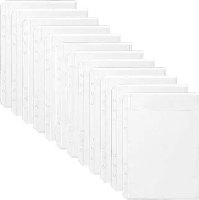 Main image of 12 Pieces A5 Clear Binder Insert Pocket - 6 Hole No Zipper Envelope for Planner, Budgeting, Saving, Financial Record, Document Organization, Journaling, Specimen, Stamp, Photo, and Postcard