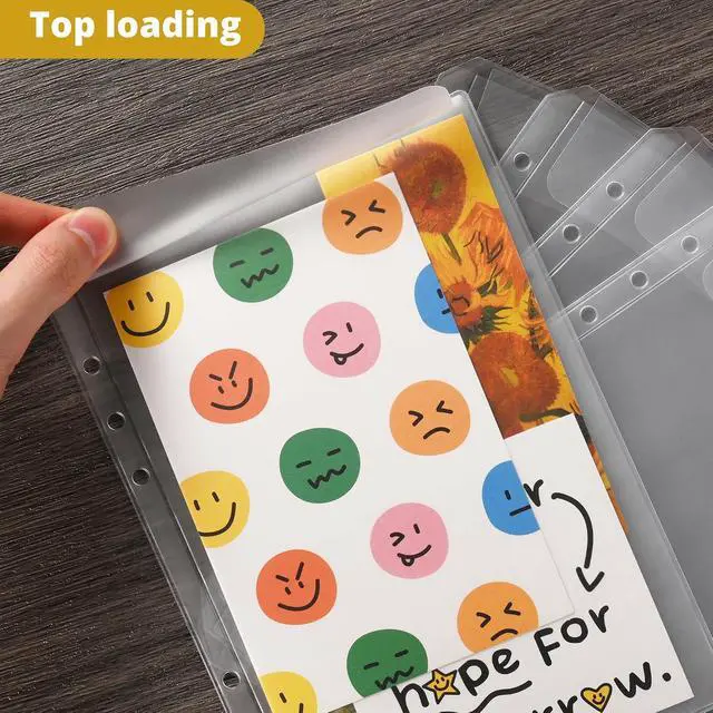 Alt view image 3 of 6 - 12 Pieces A5 Clear Binder Insert Pocket - 6 Hole No Zipper Envelope for Planner, Budgeting, Saving, Financial Record, Document Organization, Journaling, Specimen, Stamp, Photo, and Postcard