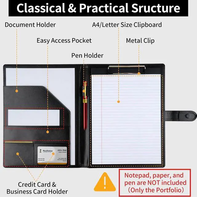 Alt view image 3 of 7 - Professional Padfolio with Clipboard, Faux Leather Portfolio Folder Binder