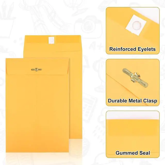 Alt view image 3 of 7 - 10pcs Heavy Duty Clasp Mailing Envelopes 6x9 Inches, Large Kraft Catalog Envelope Thick Manila Envelopes with Clasp Closure for Office Business School Home