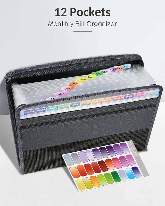 Alt view image 2 of 7 - Sooez Accordion File Organizer with Zipper, 12 Pocket Expanding File Folder
