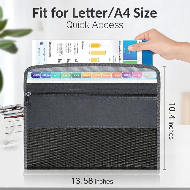 Alt view image 4 of 7 - Sooez Accordion File Organizer with Zipper, 12 Pocket Expanding File Folder