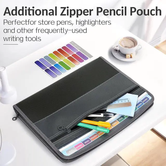 Alt view image 5 of 7 - Sooez Accordion File Organizer with Zipper, 12 Pocket Expanding File Folder