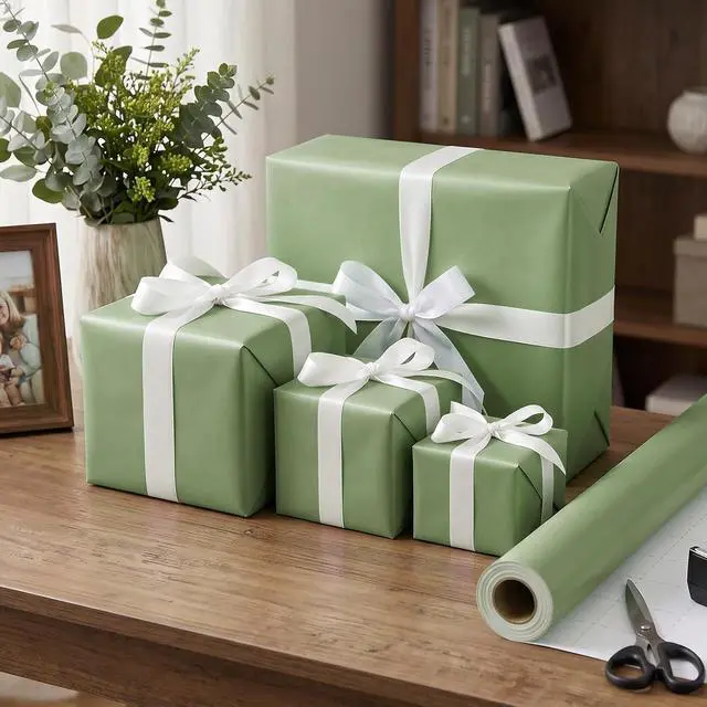 Alt view image 6 of 7 - Sage Green Matte Wrapping Paper,Pearly-Lustre Paper,Gift Wrapping Paper