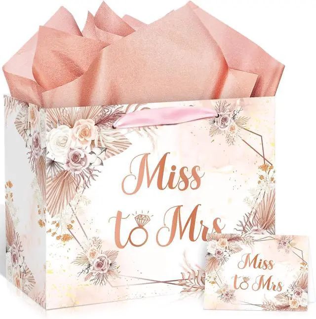 Main image of Yomaiha Bridal Shower Gift Bag Wedding Miss to Mrs Gifts Bag with Tissue and Card Bridal Shower Gift Wrapping Paper Bag Floral Boho Wedding Gift Bags Bride Engagement Bachelorette Party Bag