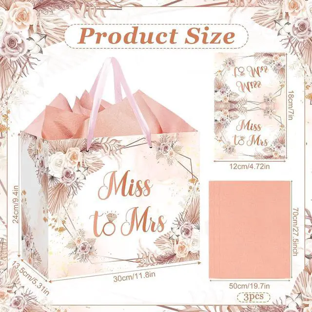 Alt view image 2 of 6 - Yomaiha Bridal Shower Gift Bag Wedding Miss to Mrs Gifts Bag with Tissue and Card Bridal Shower Gift Wrapping Paper Bag Floral Boho Wedding Gift Bags Bride Engagement Bachelorette Party Bag