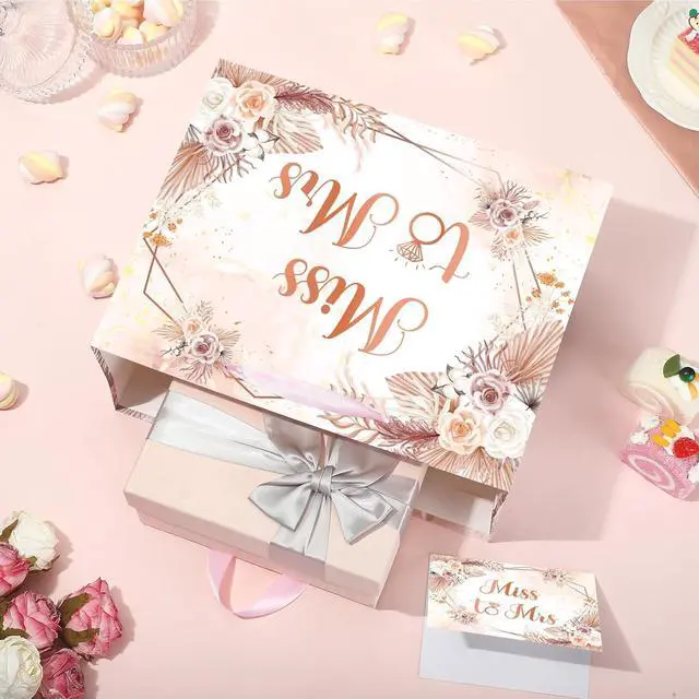 Alt view image 3 of 6 - Yomaiha Bridal Shower Gift Bag Wedding Miss to Mrs Gifts Bag with Tissue and Card Bridal Shower Gift Wrapping Paper Bag Floral Boho Wedding Gift Bags Bride Engagement Bachelorette Party Bag