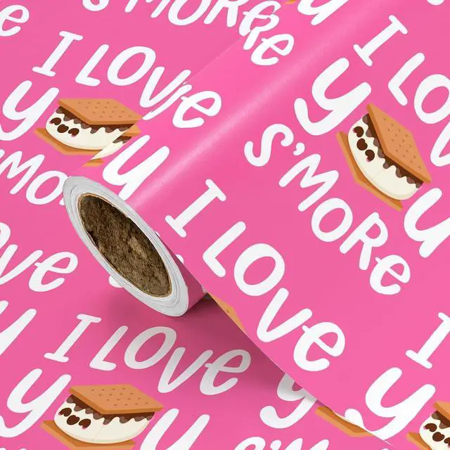 Main image of WRAPAHOLIC Funny Valentines Day Wrapping Paper Roll - Mini Roll - 17 Inch x 16.5 Feet - Sweet Food Puns I Love You S'more Design Perfect for Anniversary, Wedding, Party
