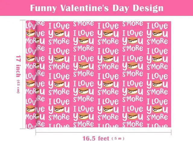 Alt view image 3 of 3 - WRAPAHOLIC Funny Valentines Day Wrapping Paper Roll - Mini Roll - 17 Inch x 16.5 Feet - Sweet Food Puns I Love You S'more Design Perfect for Anniversary, Wedding, Party